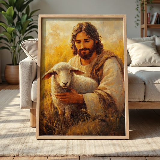Jesus Carrying the Lost Sheep Painting