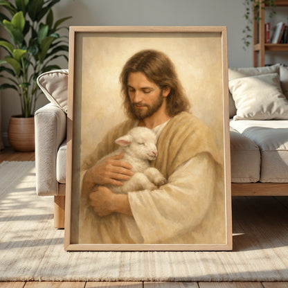 Jesus Holding a Sheep Painting