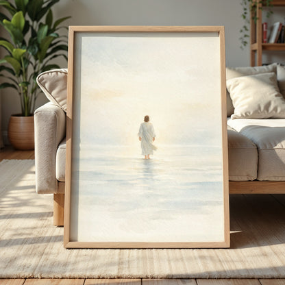 Minimalist Jesus Walking on Water Painting