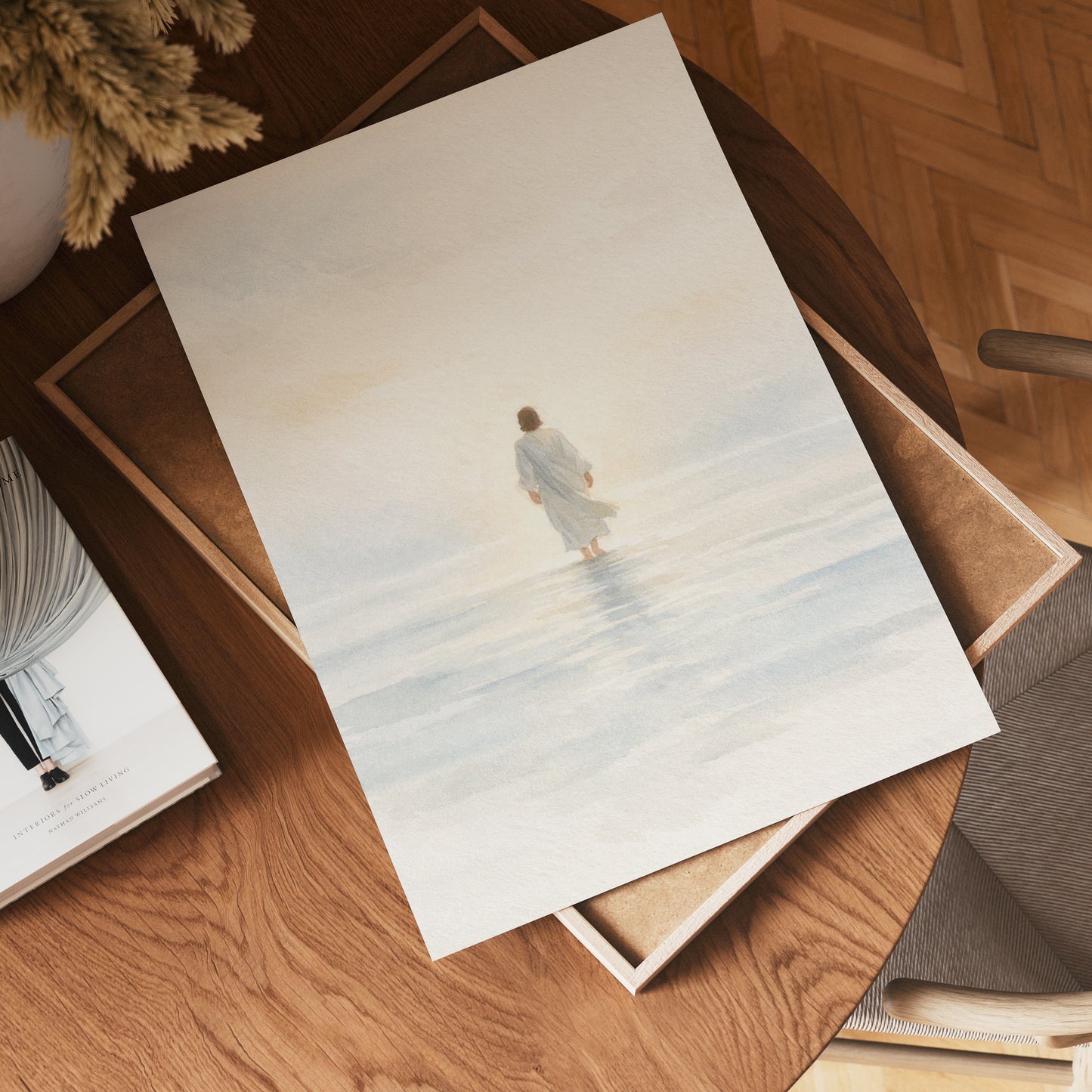 Minimalist Jesus Walking on Water Painting